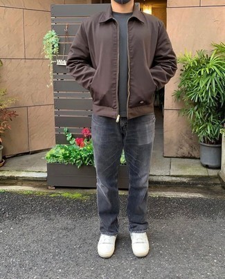 Какие куртки харрингтон носить с темно-серыми джинсами