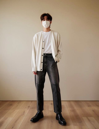 С чем носить темно-серые джинсы мужчине