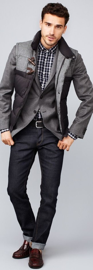 Какие лоферы носить с темно-серыми джинсами мужчине