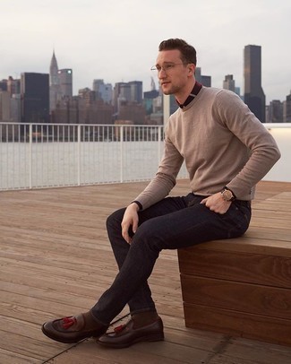 Какие лоферы носить с темно-серыми джинсами мужчине