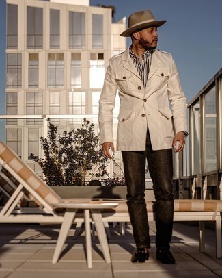 Какие лоферы носить с темно-серыми джинсами мужчине