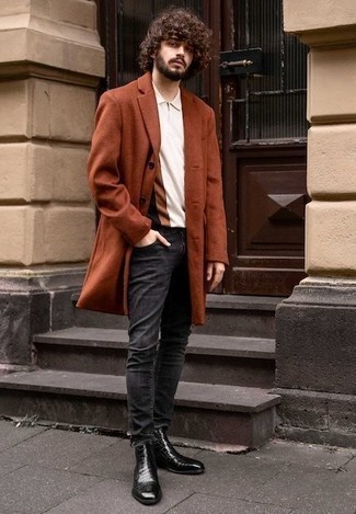 Какие длинные пальто носить с темно-серыми джинсами