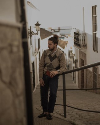 Какие лоферы с кисточками носить с темно-серыми джинсами