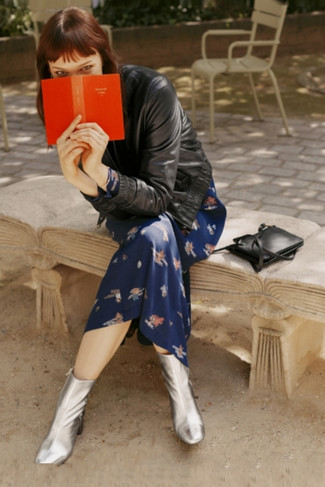 С чем носить темно-серые кожаные ботильоны