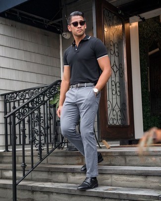 С чем носить темно-серый кожаный ремень мужчине