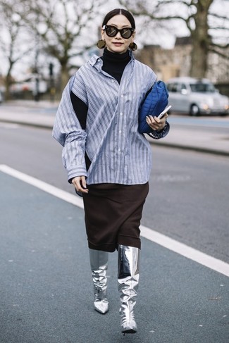 С чем носить темно-серые кожаные ботинки женщине