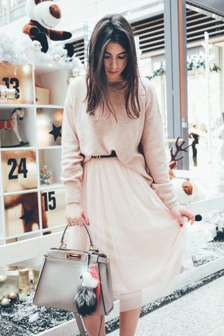 С чем носить темно-серую кожаную большую сумку