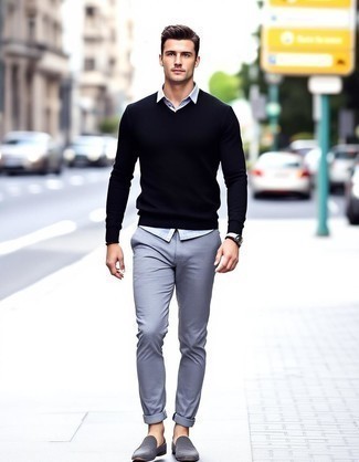 С чем носить темно-серые лоферы мужчине