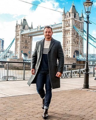 Какие классические ботинки носить с темно-серым длинным пальто