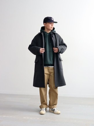 С чем носить темно-серое длинное пальто