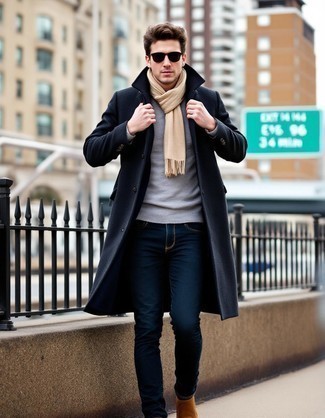 С чем носить темно-серое длинное пальто