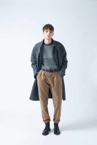 С чем носить темно-серое длинное пальто