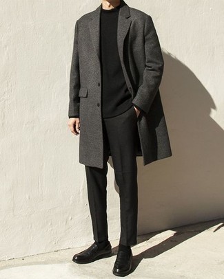 С чем носить темно-серое длинное пальто