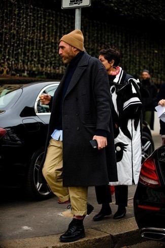 С чем носить темно-серое длинное пальто