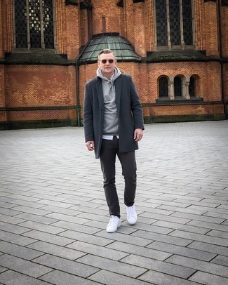 С чем носить темно-серое длинное пальто