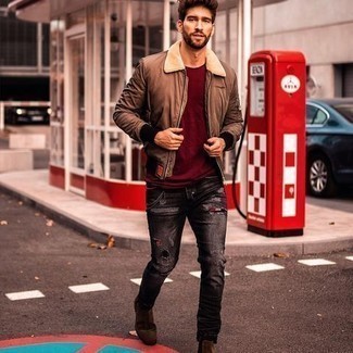 С чем носить темно-серые рваные джинсы мужчине