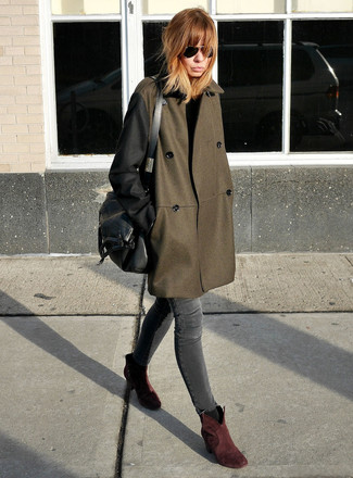 Какое пальто носить с темно-серыми джинсами скинни