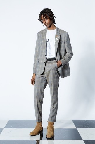 Какие ботинки челси носить с темно-серым костюмом