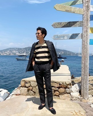 Какие лоферы носить с темно-серым костюмом