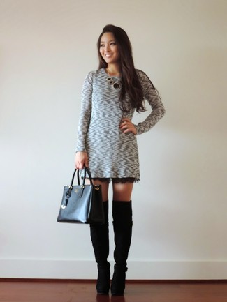 С чем носить темно-серое платье-свитер