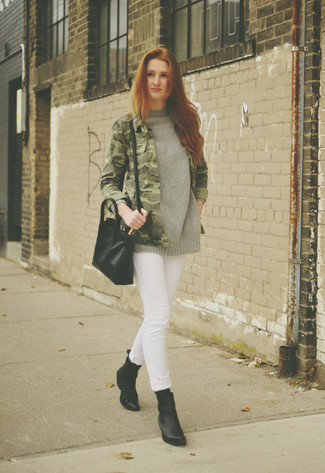 Какие ботильоны носить с темно-серой водолазкой