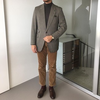 Как носить темно-серую водолазку с серым пиджаком мужчине