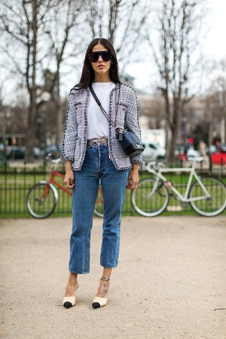 Какие туфли носить с темно-серым твидовым жакетом