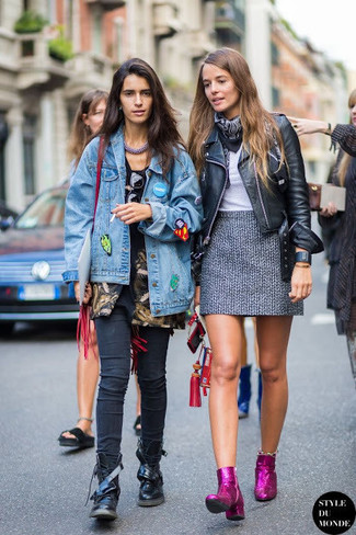 С чем носить темно-серую твидовую мини-юбку