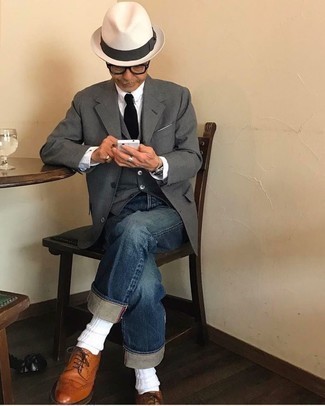 Какие броги носить с темно-серым жилетом