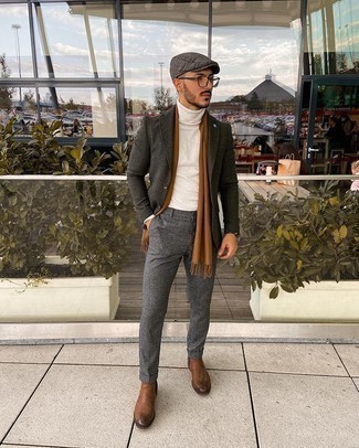 Как носить темно-серый шерстяной пиджак с серыми брюками чинос