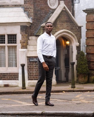 С чем носить темно-серые шерстяные брюки чинос