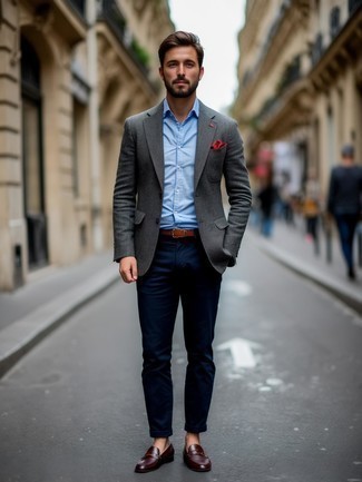 С чем носить темно-серую шерстяную куртку мужчине