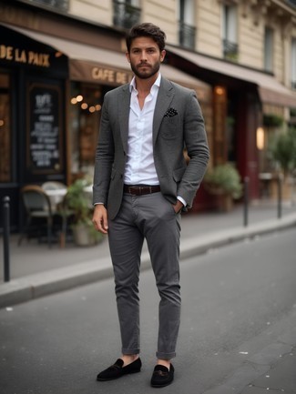 С чем носить темно-серую шерстяную куртку мужчине