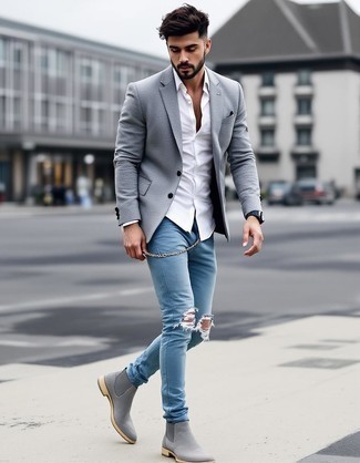 С чем носить темно-серую шерстяную куртку мужчине