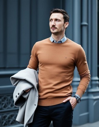 С чем носить темно-серую шерстяную куртку мужчине