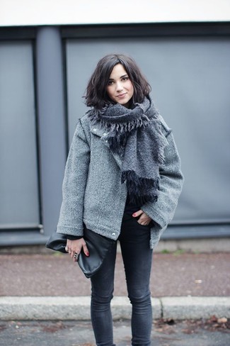 С чем носить темно-серую шерстяную куртку женщине