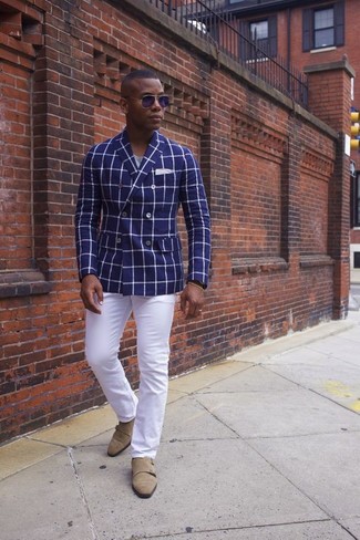 С чем носить двубортный пиджак в клетку мужчине