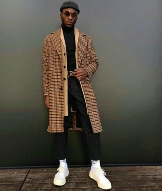 С чем носить длинное пальто в клетку