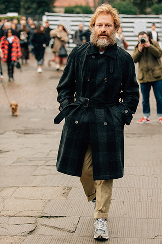 С чем носить длинное пальто в клетку