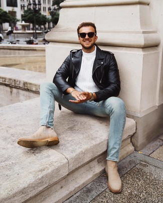 Как носить ботинки челси с вязаным свитером мужчине