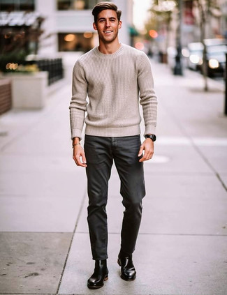 Как носить ботинки челси с свитером с круглым вырезом мужчине