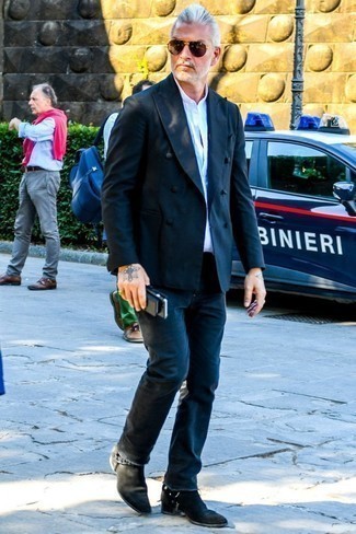 Как носить ботинки челси с двубортным пиджаком мужчине