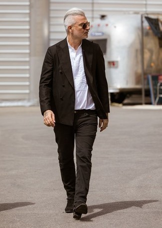 Как носить ботинки челси с двубортным пиджаком мужчине