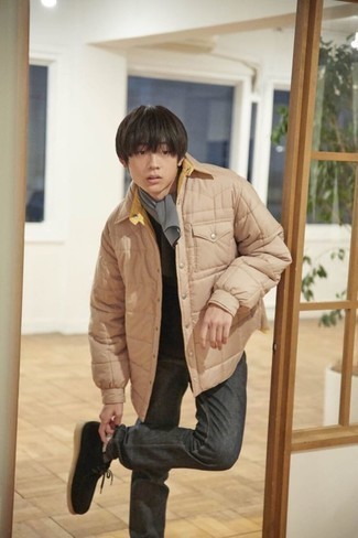 Как носить свитер с круглым вырезом с джинсами мужчине