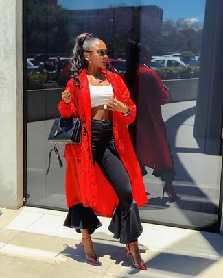 Как носить укороченный топ с пальто дастер