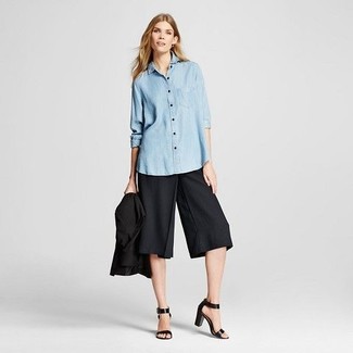 Как носить брюки-кюлоты с классической рубашкой