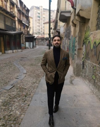 Как носить темно-коричневый пиджак с черными брюками чинос