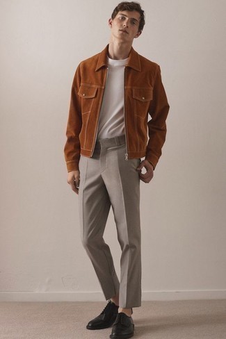 Какие туфли дерби носить с темно-коричневым бомбером