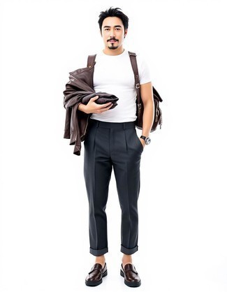 Какие лоферы носить с темно-коричневым бомбером мужчине