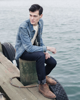 Какие джинсы носить с темно-коричневыми ботинками броги